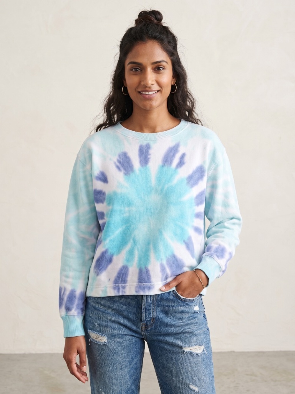 Ocean Drive Blue Tie Dye Sunburst Crewneck Sweatshirt Medium
